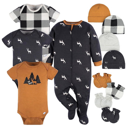 Gerber Set de Regalo para Bebé, 100% Algodón, 12 Piezas - 6-9 Meses - Ciervo marrón