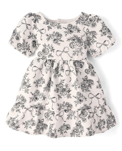 Gymboree Vestido de Suéter Manga Corta para Niña - Crema floral - 8