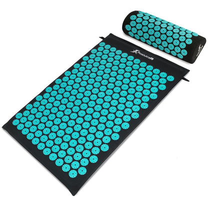 ProsourceFit Tapete de Acupresión con Almohada para Espalda y Cuello - Black - Aqua - Large