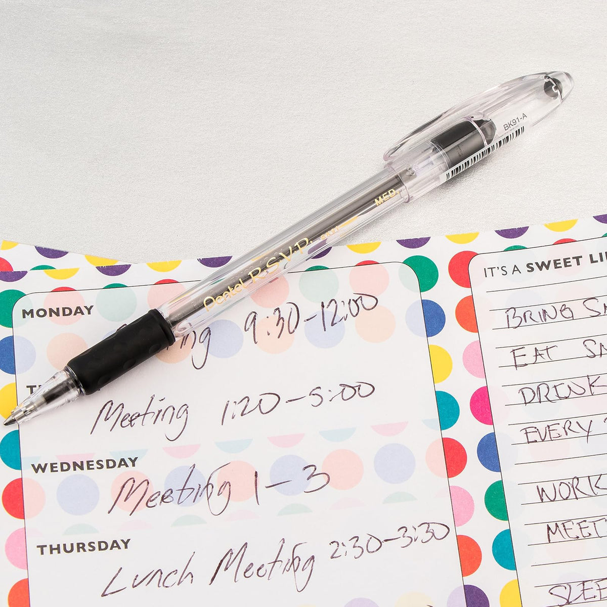 Pentel BK91C R.S.V.P. Bolígrafo 1 mm Azul | Caja de 12, barril transparente, tinta azul, punta acero inoxidable, recargable