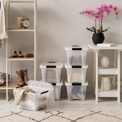 IRIS USA 6 Contenedores de 19 Qt con Tapa, Perla | Oculta el contenido para una apariencia limpia. Ideal para ropa de cama, decoración y clóset. Diseño anidable.