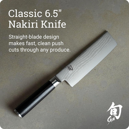 Shun Cuchillo Nakiri Clásico 16,5 cm | Hecho a mano en Japón, hoja de acero doble biselado 16°, mango de madera de ébano en forma de D
