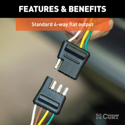 CURT Arnés de Cableado Plano de 4 Vías 58304, Cables de 12 in para Vehículo y Remolque