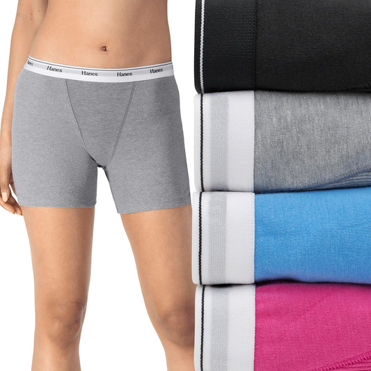 Hanes Originals - Paquete de Calzoncillos Tipo Calzones de algodón elástico a la Mitad del Muslo, a la Moda, Paquete de 4 Ropa Interior para Mujer