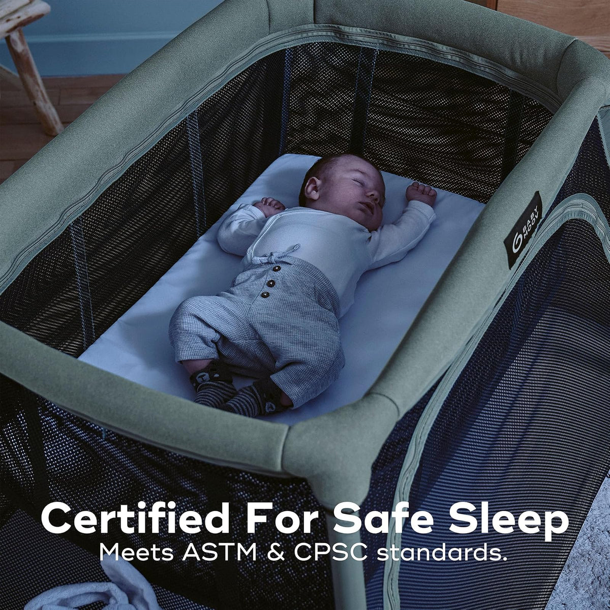 Babymoov Moov & Comfy Cuna de Viaje y Corral 3 en 1, Cama Portátil para Bebé, Bassinet y Playard para Casa, Viajes, Siestas y Juego, Práctico para Uso Diario, Verde Salvia