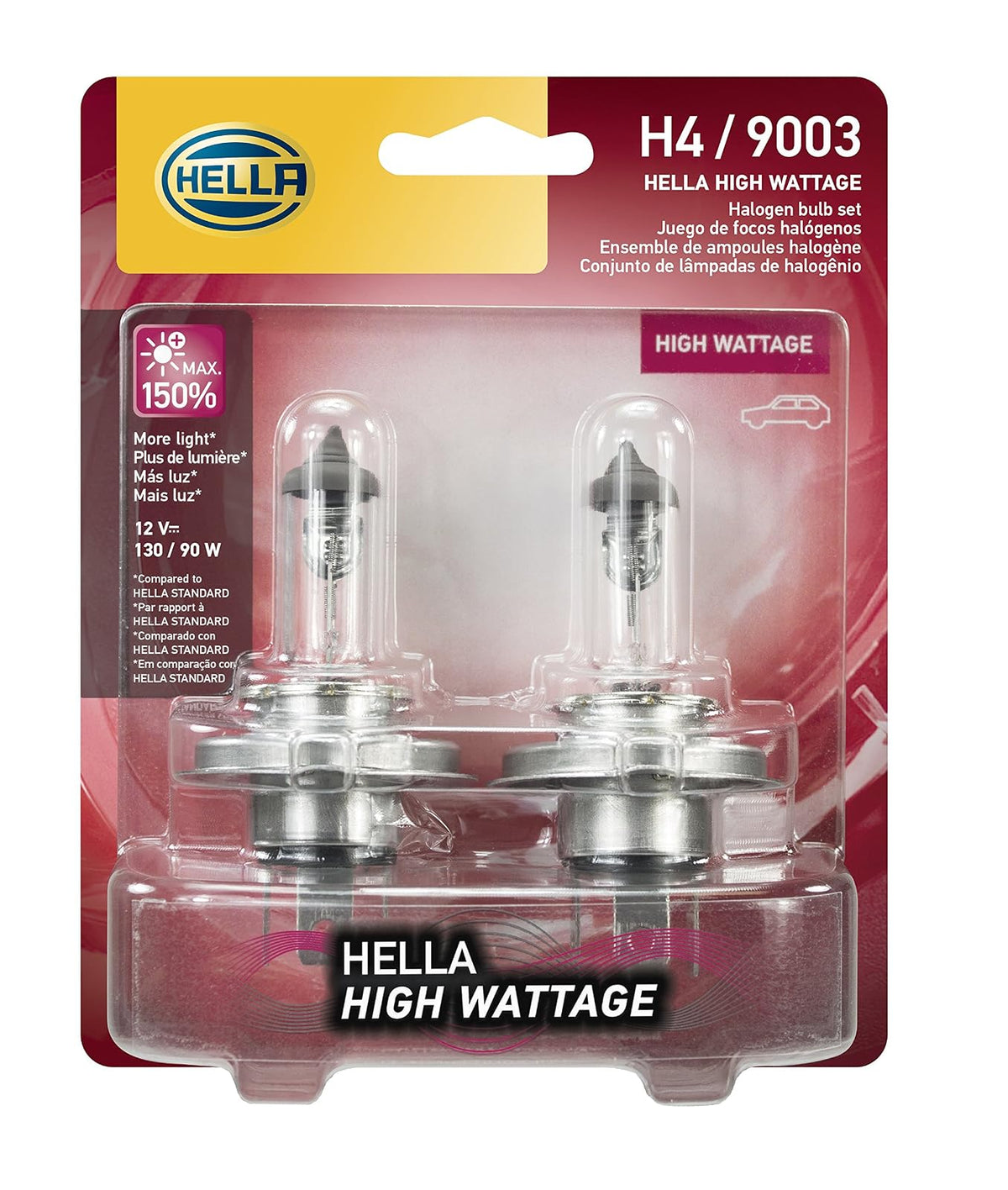 HELLA Kit de 2 Focos Amarillos H4/9003/HB2 Extreme Yellow, 2800K - High Wattage - 30 - 90W - Doble ampolla