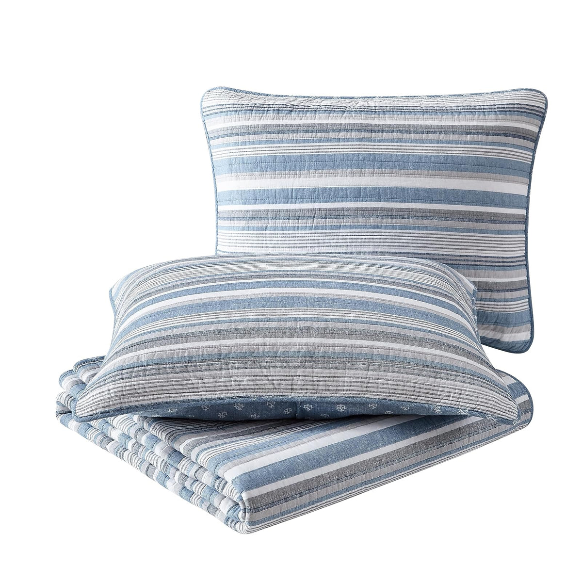 Nautica - Juego de edredón para Todas Las Estaciones de algodón con Funda a Juego, Ligero y Reversible, King, Color Gris Jettison/Azul y Blanco
