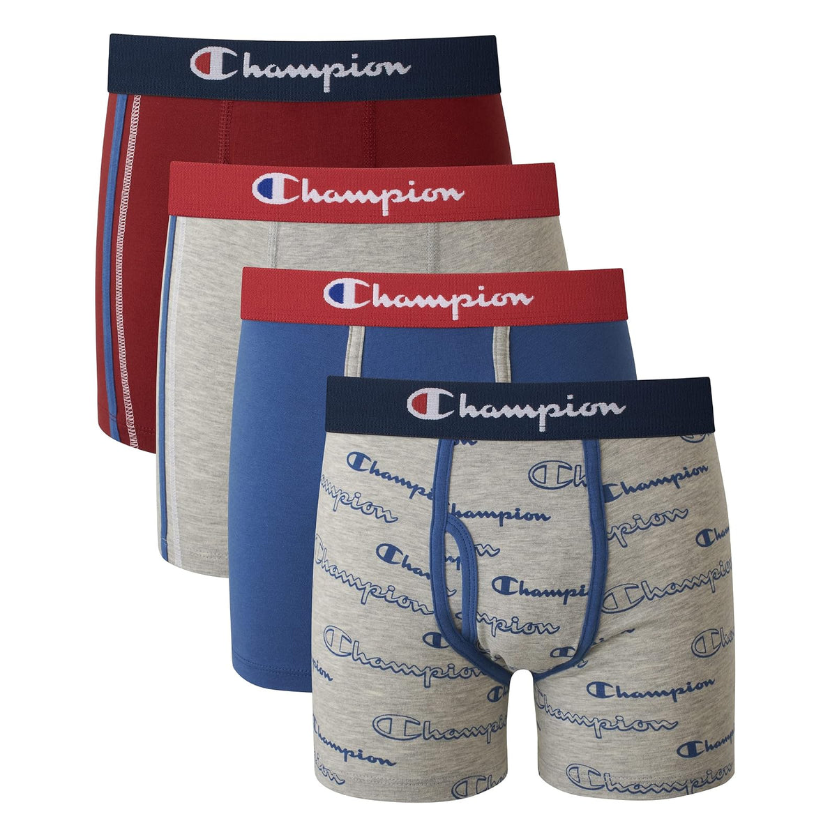 Champion Paquete de 4 Calzoncillos Tipo Calzones elásticos de algodón Everyday Comfort Ropa Interior de Hombres para Niños - Gris - Rojo - Azul Marino - XL