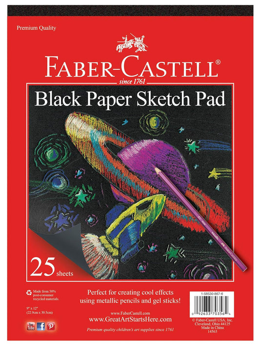 Faber-Castell - Bloc de Papel Negro - 25 Hojas de Papel de 9 x 12 Pulgadas