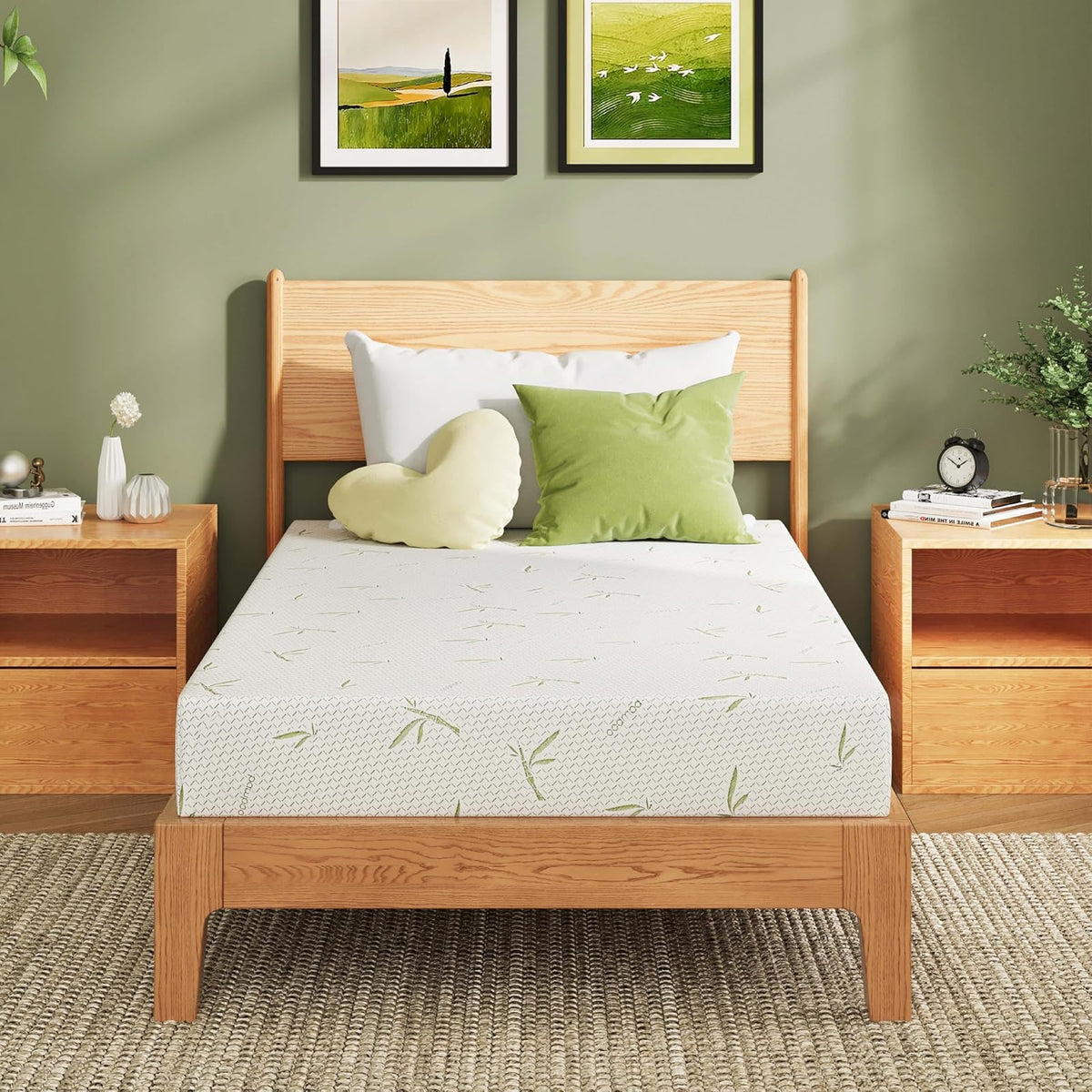 EGOHOME Colchón de tamaño Individual de 8 Pulgadas, Espuma viscoelástica de Gel de té Verde refrescante para Alivio de presión, Soporte Medio Firme, sin Fibra de Vidrio, Cama en una Caja, Certificado