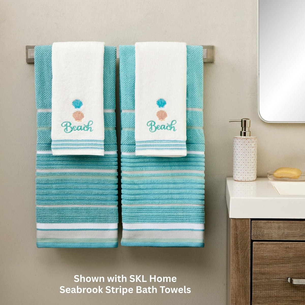 SKL Home Mar del Sur, Toallas de Mano, Set de 2, Blanco, Hand Towel Set, 1