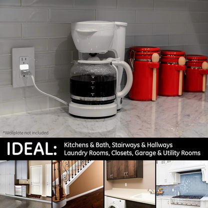 GE UltraPro Grounding Duplex Outlet with LED Guide Light, In Wall Receptacle, Tamper Resistant Outlets, Soft Glow Light, Sensor Light, 15A / 125VAC, UL Listed, White, Wallplate Not Included, 40967
