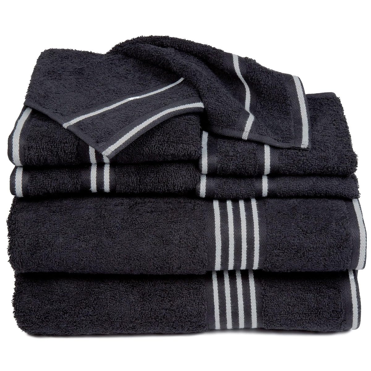 Lavish Home 67-0022-BL Towel Set Rio, Black, 8 Piece - Black - Mediano