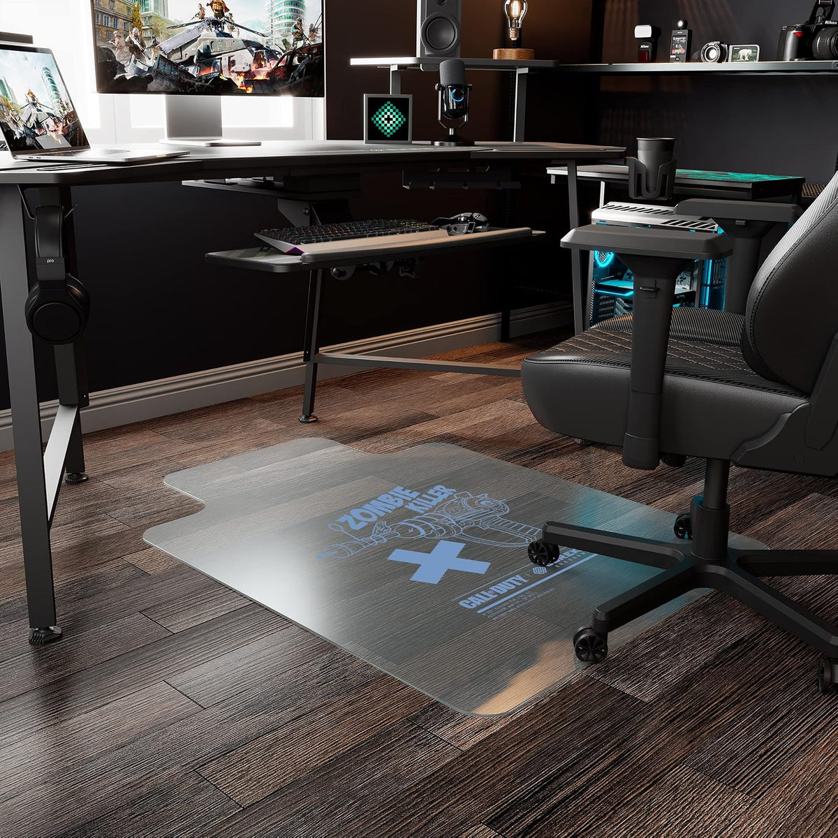 Eureka Ergonomic & Call of DutyⓇ Zombie Killer Gaming Chair Mat for Hardwood Floor/Carpet, Desk Chair Mat with Lip Cartoon Printing, Home Office Floor Protector Accessaries 36 x 48 Transparent