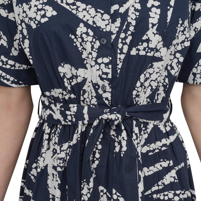 DKNY - Vestido Midi de Manga Larga para Mujer, Cuello Anudado, Cintura y cinturón
