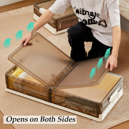 VECELO Almacenamiento debajo de la cama con ruedas, paquete de 2 contenedores apilables debajo de la cama, contenedores de almacenamiento debajo de la cama con tapas, caja plegable de plástico para