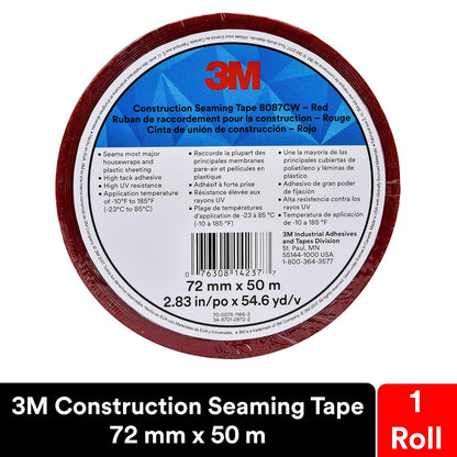 3M Construction Seaming Tape 8087 Red, 72 mm x 50M, 2 13/16 in x 55 yd (Pack of 1)