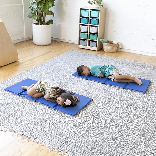 ECR4Kids Value 4-Fold Daycare Rest Mat, Blue and Grey (1" Thick)