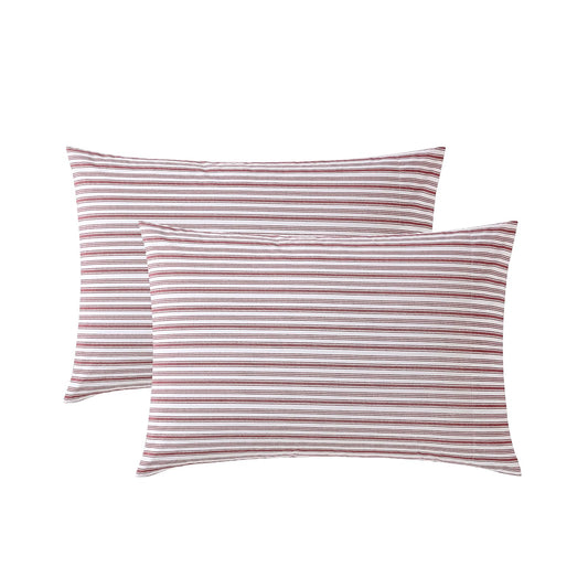 Nautica - Juego de Funda de Almohada estándar, 2 Piezas, Ropa de Cama de percal de algodón, decoración Casual para el hogar (Rayas Rojas, 20 x 30 Pulgadas)