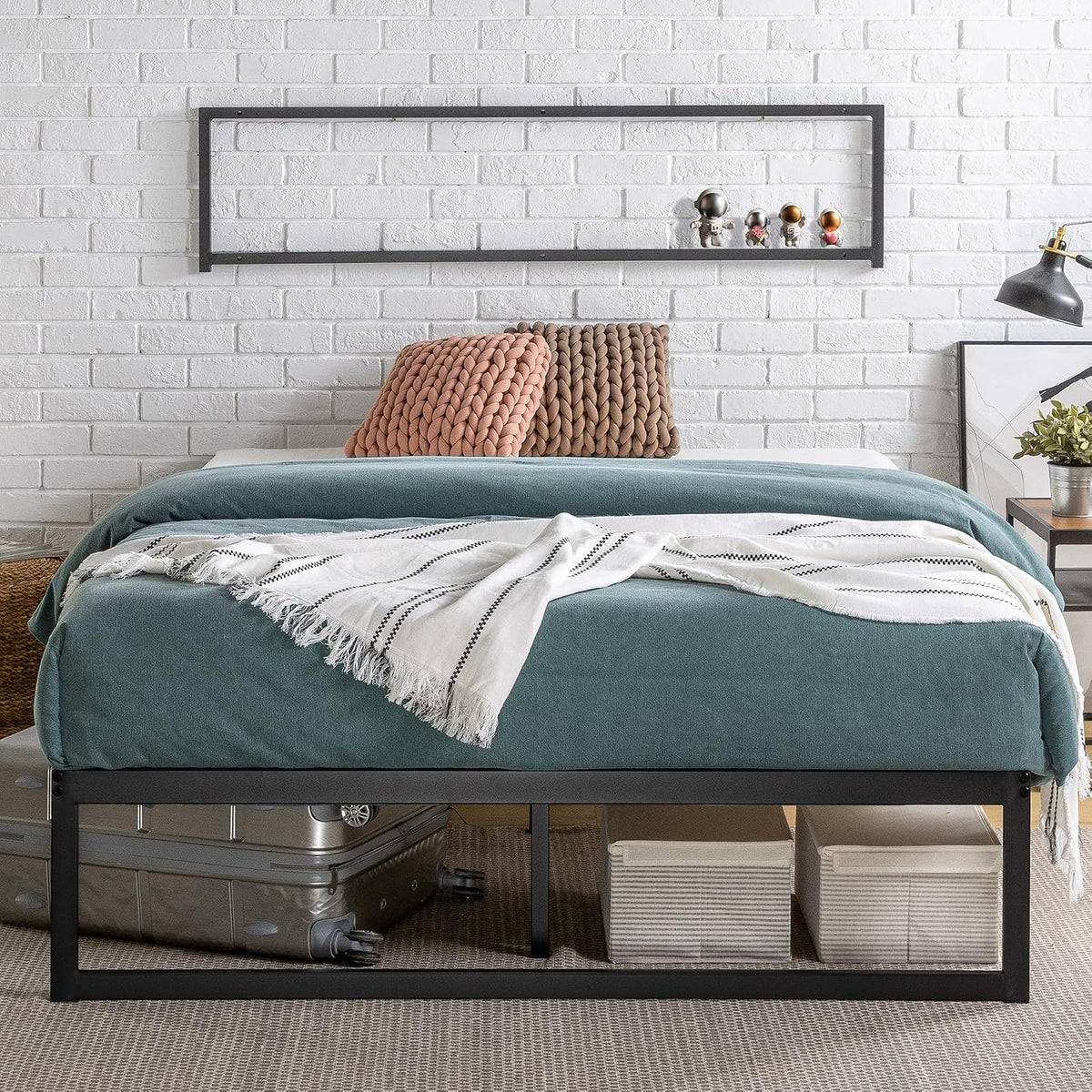 Zinus ABEL | Base de Cama Queen Quick Lock de Metal | Garantía de 5 años | Base de cama queen size con sistema Quick Lock de acero, patas laterales y espacio de almacenamiento bajo la base