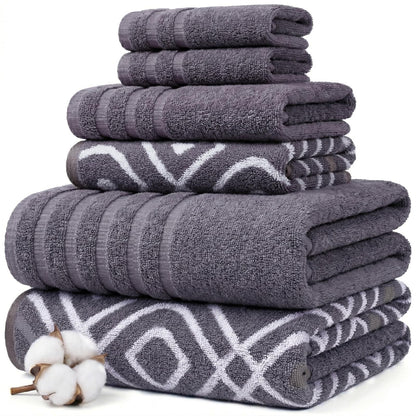 Modern Threads Amrapur Overseas - Juego de Toallas de algodón Peinado de 6 Piezas, teñido a Rayas Oxford Jacquard/sólido Ultra Suave de 500 g/m², 100% [Lavanda Gris] - Estándar - Lavanda