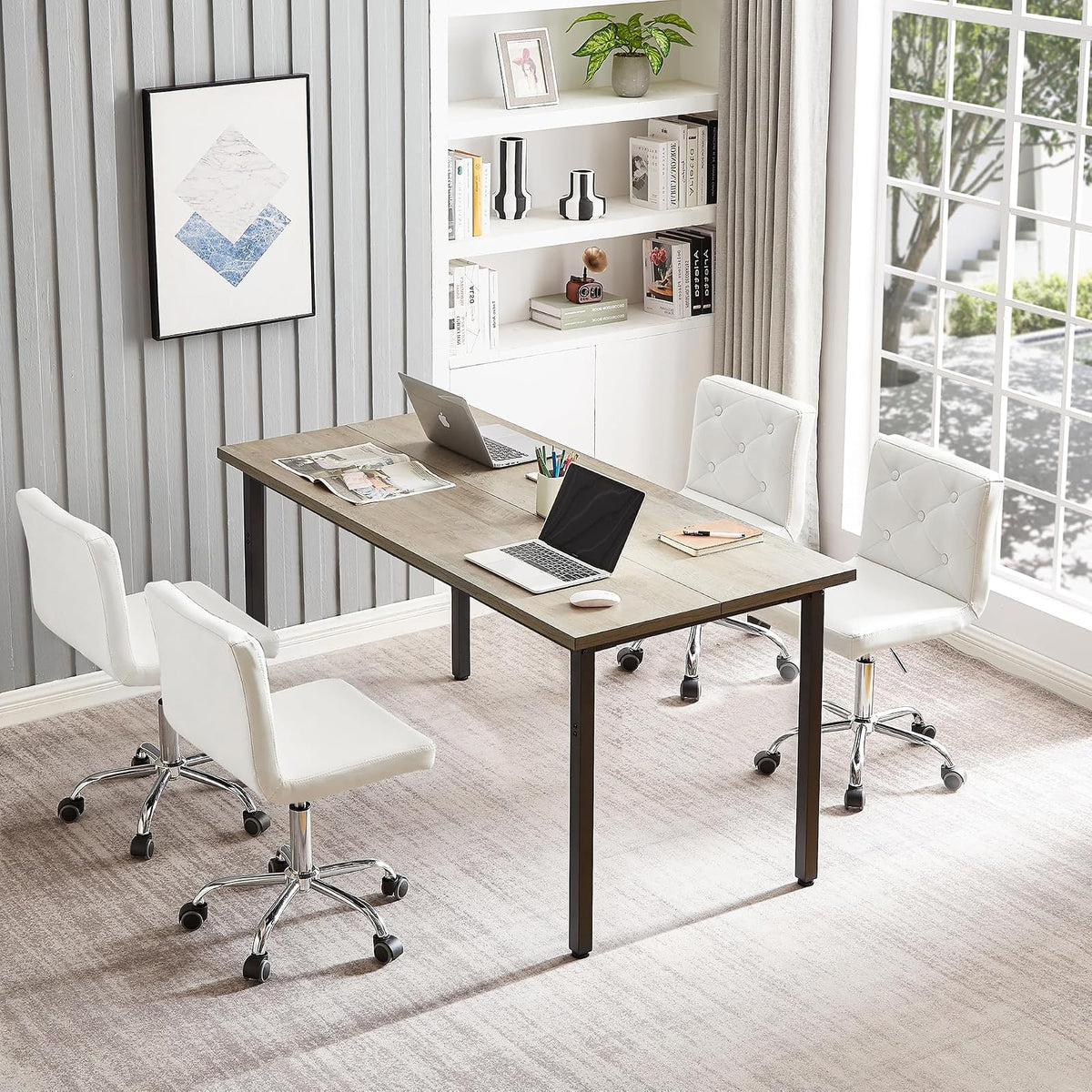 VECELO - Silla de Cambiador de Piel sintética con Respaldo Medio, sin Brazos, Altura Ajustable, giratoria de 360°, para Oficina en casa, Trabajo, Color Blanco