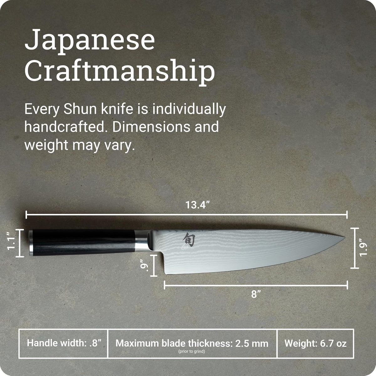 Shun Cutlery Classic Chef's Knife 8”, Thin, Light Kitchen Knife, Ideal for All-Around Food Preparation, Authentic, Handcrafted Japanese Knife, Professional Chef Knife,Black