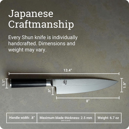 Shun Cutlery Classic Chef's Knife 8”, Thin, Light Kitchen Knife, Ideal for All-Around Food Preparation, Authentic, Handcrafted Japanese Knife, Professional Chef Knife,Black