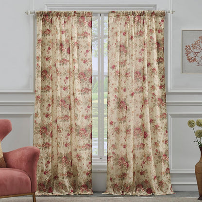 Greenland Home Antique Rose Cenefa para Ventana Forrada 213 x 48 cm, Marfil - Rosa antigua - 106.5An x 213Al cm (2 Paneles)