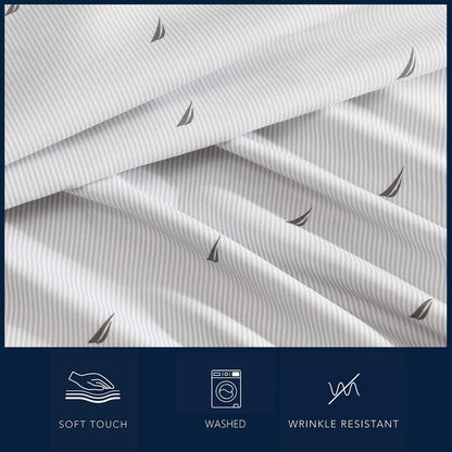 Nautica - Juego de sábanas Individuales, Ropa de Cama de Microfibra Transpirable y refrescante con Fundas a Juego, Juego de Cama Resistente a Las Arrugas (Clase J a Rayas náuticas, Gris, tamaño