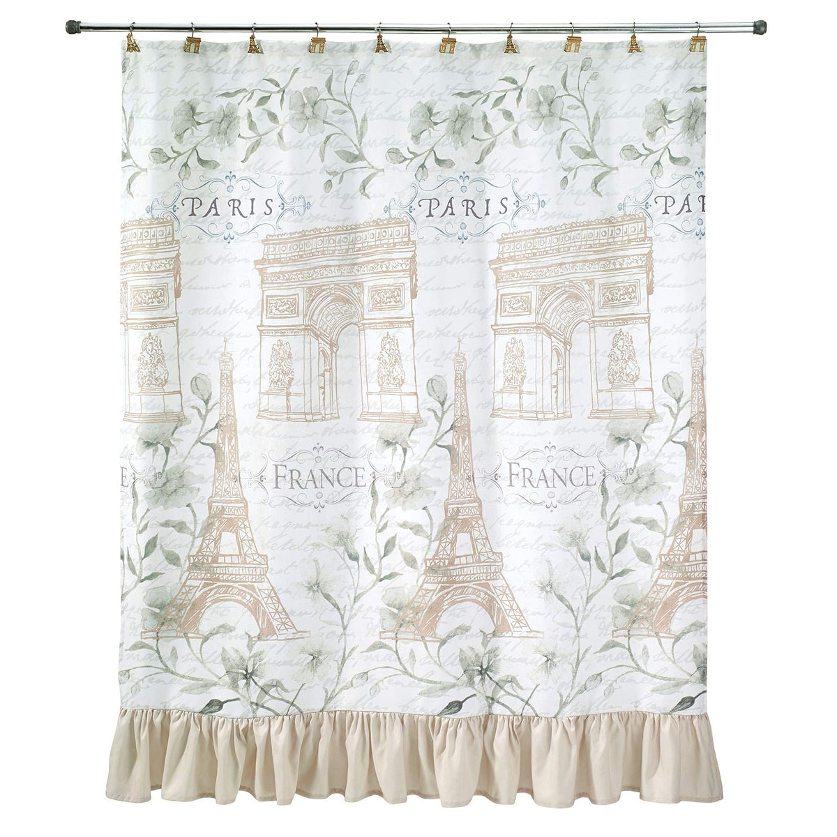 Avanti Linens - Cortina de Ducha de Tela, Esencial para el baño, decoración Elegante del hogar (colección Paris Botanique, 72 Pulgadas)