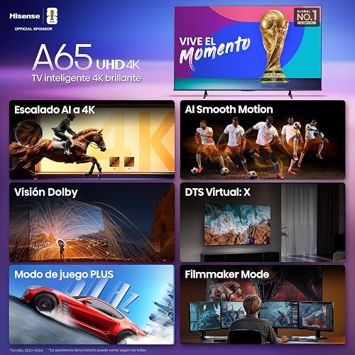 Hisense Television A65N (Modelo 2025) Pantalla 43 Pulgadas, Smart Vidaa TV UHD 4K,Control Remoto por Voz con Alexa, Dolby Vision, Amplia Gama de Colores, Modo de Juego Plus, ALLM
