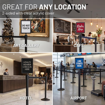 US Weight Plastic Stanchion Sign Holder with Plexiglass Covers for USW ChainBoss and Sentry Stanchions