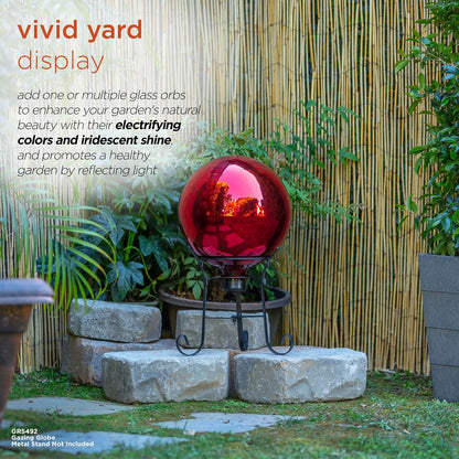 Alpine Corporation Globo de Vidrio para Interior/Exterior de 10" de Diámetro, Decoración de Jardín, Color Rojo