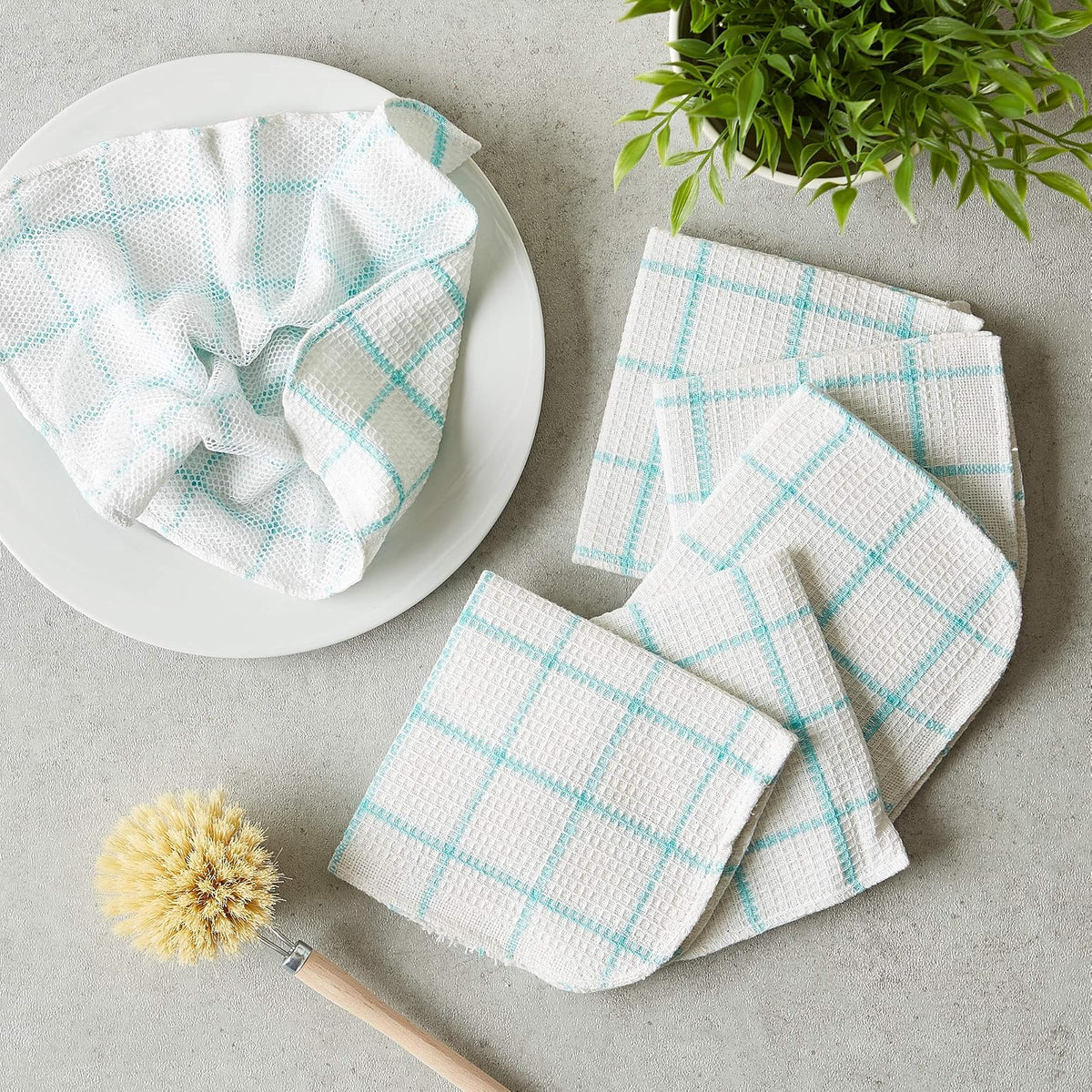 DII Juego básico de paños de Cocina de algodón y poliéster, 12 x 12, Aqua 6 Unidades