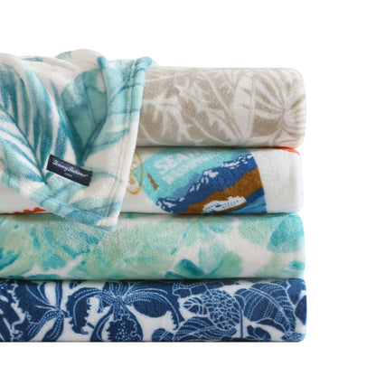 Tommy Bahama - Manta de Forro Polar de Felpa, Juego de Ropa de Cama Tropical para Cama o sofá (Waimea Bay Green, 50 x 70 Pulgadas)