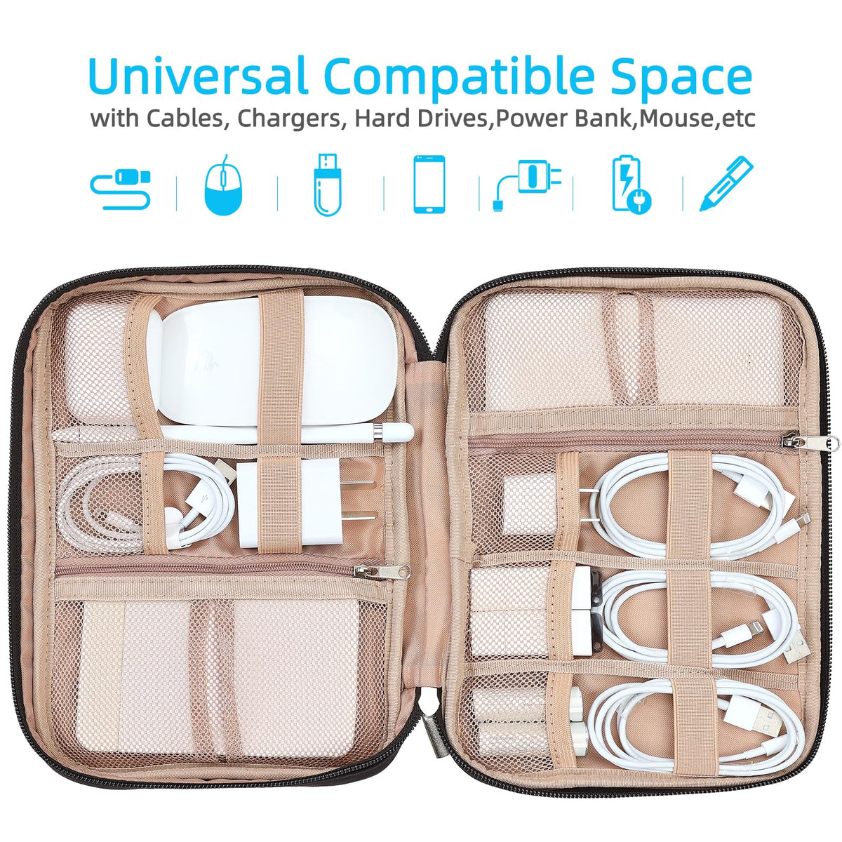 NISHEL - Funda organizadora de cable de viaje, bolsa electrónica Tech, esencial para cargador, cable, teléfono, disco duro, USB, tarjeta SD