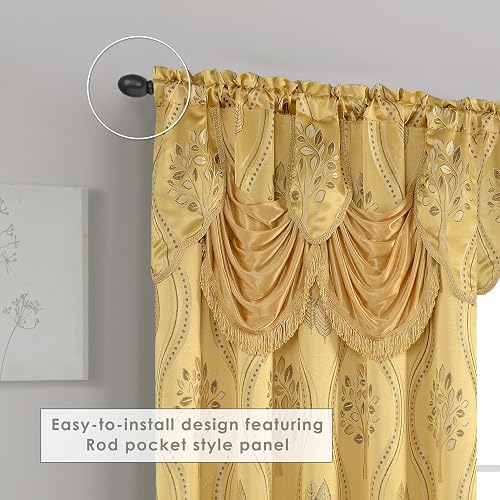 Elegant Comfort Aurora - Juego de Paneles de Cortina de Aspecto Jacquard con Cenefa adjunta, Respaldo para recámara, Sala de Estar, Comedor, 2 Cortinas de 54 x 84 Pulgadas, Color Dorado