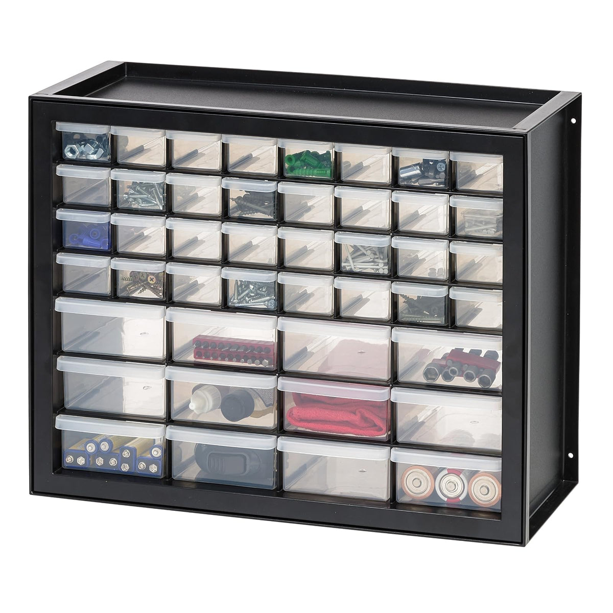 IRIS USA Gabinete de Almacenamiento Apilable de 44 Cajones para Ferretería y Juguetes, 49.53 cm An x 17.78 cm P x 39.37 cm Al, Negro - Pequeño Organizador de Baúl Utilitario Scrapbook y Pasatiempos