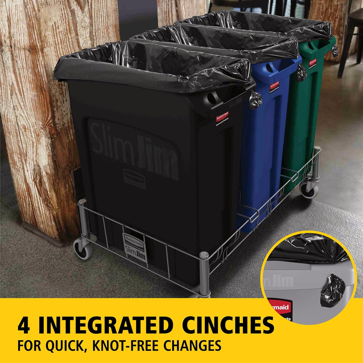 Rubbermaid Commercial Slim Jim Receptacle with Venting Channels, Rectangular, Plastic, 23 Gallons, Black (FG354060BLA) (1 Pack)