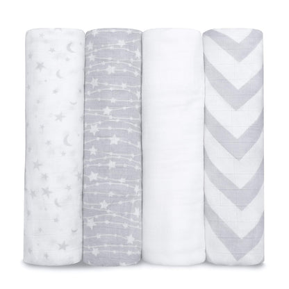 Comfy Cubs Manta de Muselina para Envolver Bebé, 119x119 cm - Gris