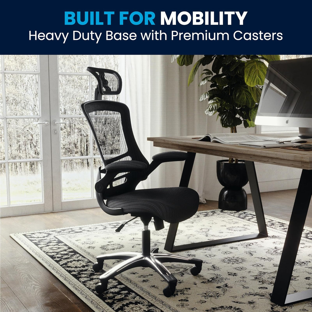 Flash Furniture High-Back Black Mesh Swivel Ergonomic Executive Office Chair with Flip-Up Arms and Adjustable Headrest