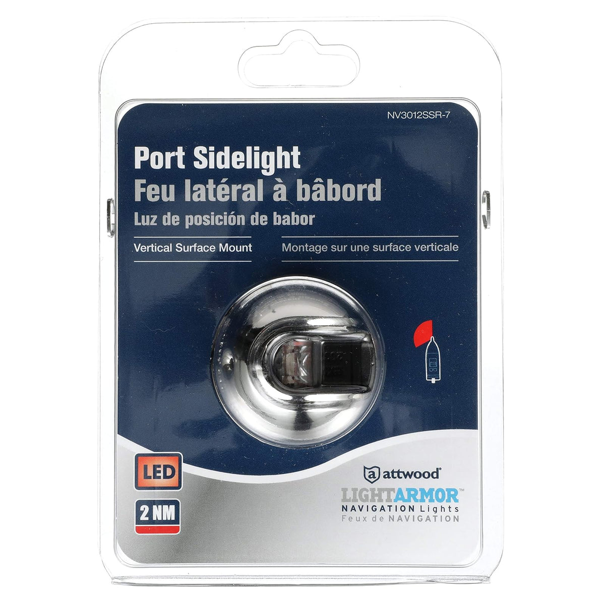 attwood NV3012SSR-7 - Lámpara LED de Pared Vertical para navegación, de Acero Inoxidable, con Puerto Rojo, para navegar por el Barco