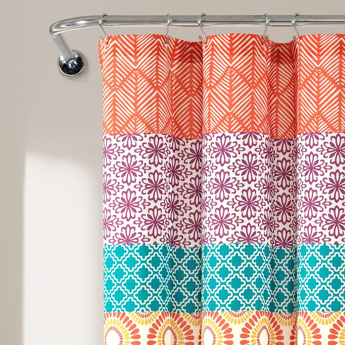 Lush Decor - Cortina de Ducha de Rayas Bohemias, 72 Pulgadas de Ancho x 72 Pulgadas de Largo, Color Fucsia y Naranja - Cortina de baño - Cortina de Ducha a Rayas - Decoración Bohemia, Cortinas de