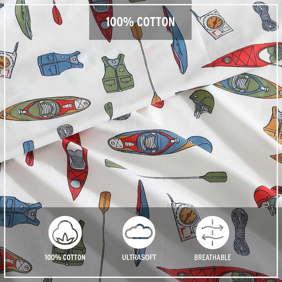 Eddie Bauer - Juego de sábanas Individuales, Juego de Ropa de Cama de percal de algodón, decoración del hogar crujiente y Fresca (Kayak Adventure, Individual)