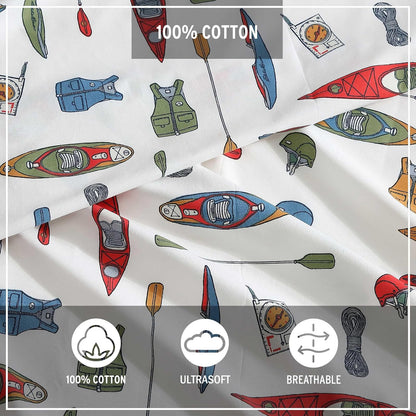 Eddie Bauer - Juego de sábanas Individuales, Juego de Ropa de Cama de percal de algodón, decoración del hogar crujiente y Fresca (Kayak Adventure, Individual)