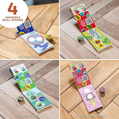 Melissa & Doug - Sticker Wow!™ Mini Cuaderno de Actividades y calcomanías de Recarga, Paquete de 4 (Dinosaurio, Mascotas, Cosas favoritas, 1 Paquete de Sorpresa) - 200 calcomanías Cada uno