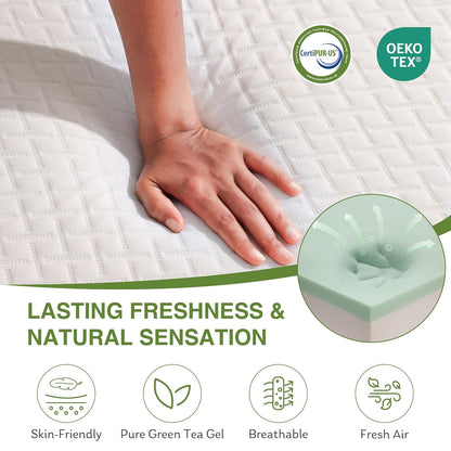 EGOHOME Colchón individual de 6 pulgadas para niños, colchón de espuma viscoelástica con gel de té verde refrescante, alivia la presión con soporte medio firme, certificado CertiPUR-US, 75 pulgadas de