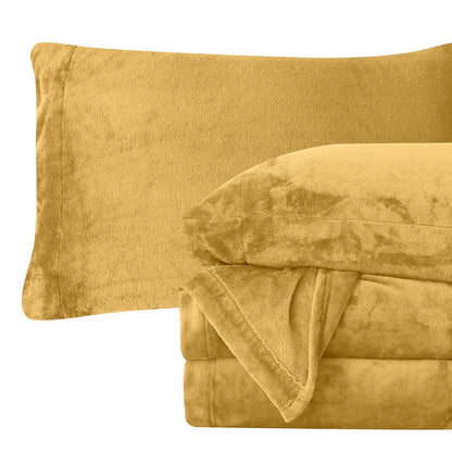 Elegant Comfort Juego de Sábanas de Franela de Terciopelo, 4 Piezas - Dorado - King