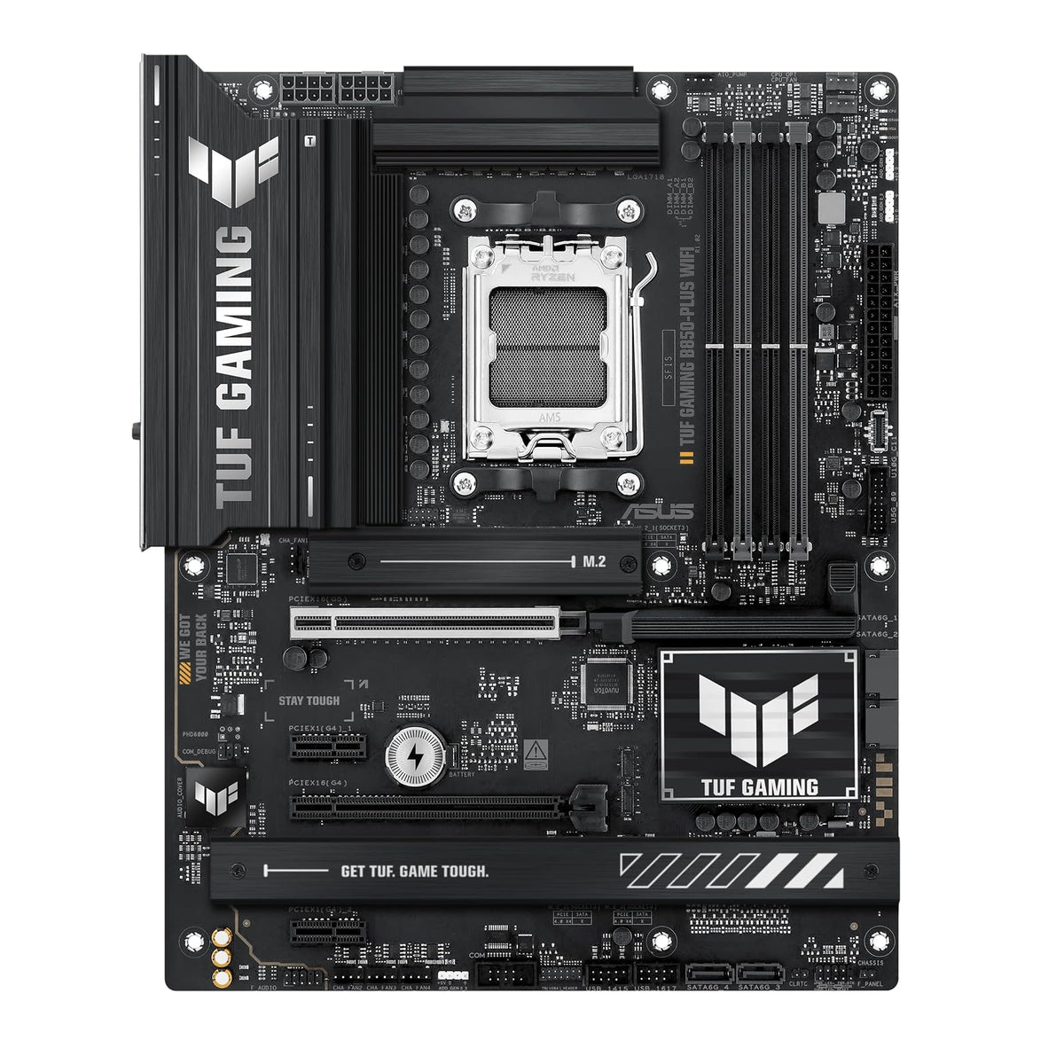 ASUS TUF Gaming B850-PLUS WiFi Tarjeta Madre AMD WiFi 7 para PC Gamer FPS | ATX, AMD AM5, PCIe 5.0 x16, VRM 14+2+1 (80A), 3 ranuras M.2 (1 PCIe 5.0), WiFi 7, LAN 2.5Gb, USB-C 20Gbps, DDR5 8000+ (OC)